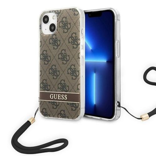 Guess GUOHCP14MH4STW iPhone 14 Plus 6.7 "a hátlap, tok 4G Print Strap, barna