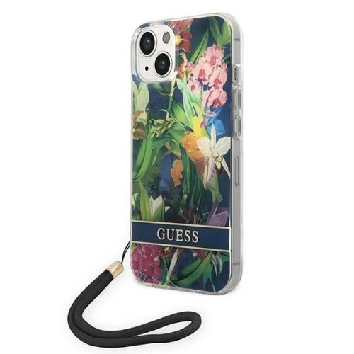 Guess GUOHCP14MHFLSB Flower Strap Apple iPhone 14 Plus hátlap tok, kék