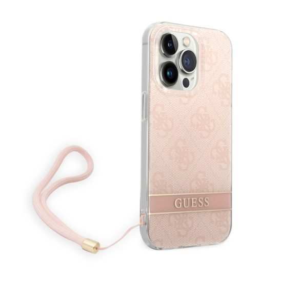 Guess iPhone 14 Pro Max 4G Print Strap (GUOHCP14XH4STP) hátlap, tok, rózsaszín