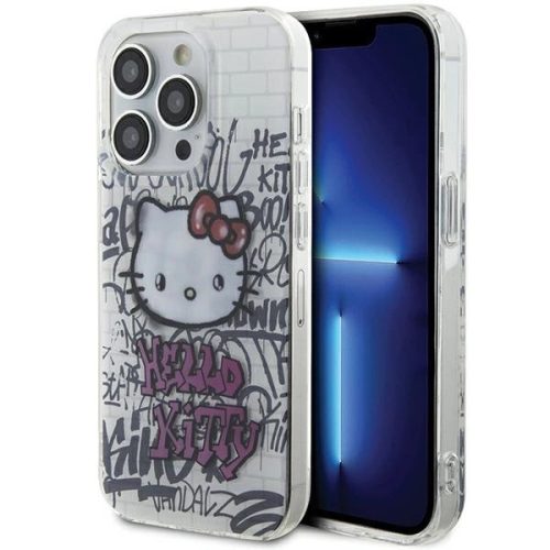 Hello Kitty IML Kitty On Bricks Graffiti case for iPhone 14 Pro Max tok, fehér