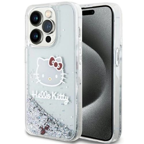 Hello Kitty Liquid Glitter Charms Kitty Head HKHCP15LLIKHET iPhone 15 Pro 6.1" hátlap, tok, ezüst