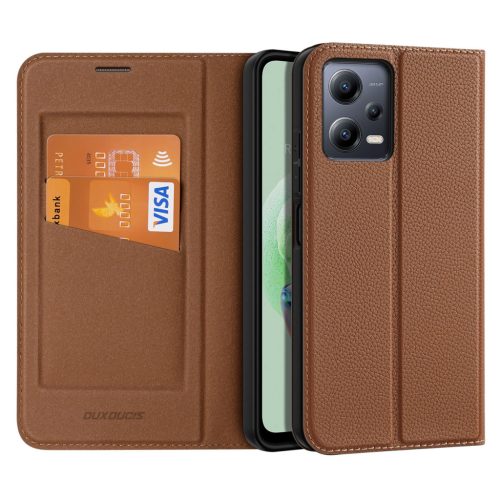 Dux Ducis Skin X2 oldalra nyíló tok Xiaomi Redmi Note 12 5G/Poco X5 5G, barna