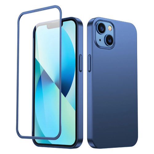 Joyroom 360 Full Case elülső és hátsó borítás iPhone 13 + edzett üvegfólia képernyővédő, kék