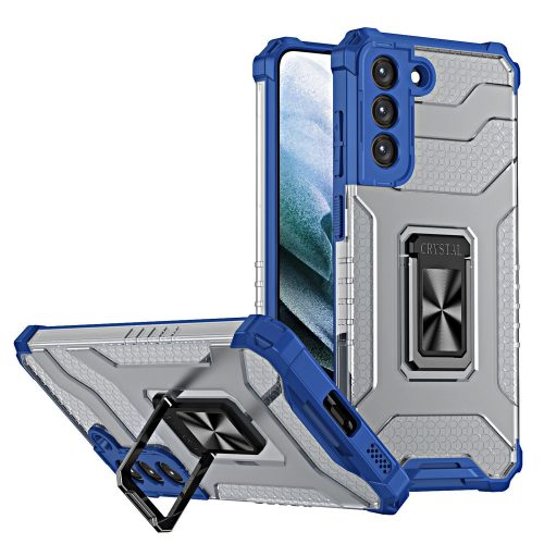 Crystal Ring Case Kickstand Tough Rugged Cover ütésálló tok Samsung Galaxy S21+ 5G (S21 Plus 5G), kék