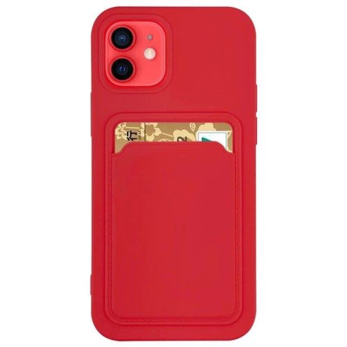 Card Case Silicone Cover Wallet with Card Slot tok iPhone 11 Pro, piros