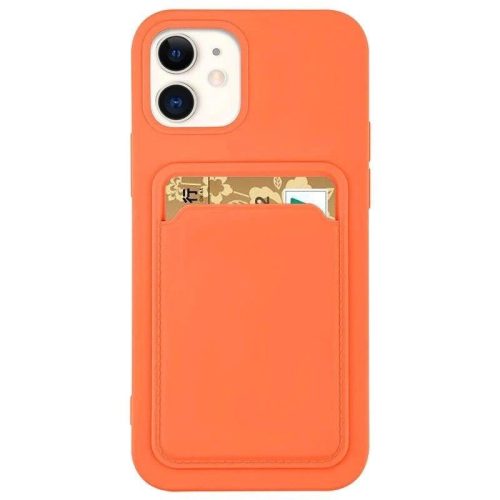 Card Case Silicone Cover Wallet with Card Slot tok iPhone 12 Pro, narancssárga