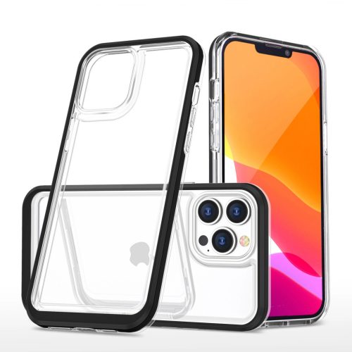 Clear 3in1 Case iPhone 13 Pro Max ütésálló hátlap, tok, átlátszó-fekete