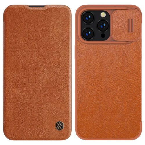 Nillkin Qin Bőr Pro Case iPhone 14 Pro Holster Cover oldalra nyíló tok Brown