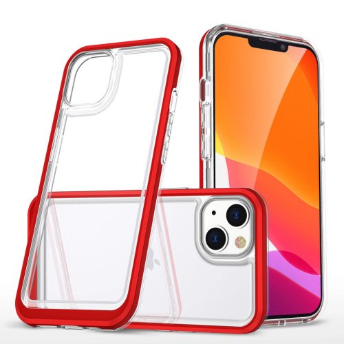 Clear 3in1 Case iPhone 14 Plus ütésálló hátlap, tok, átlátszó-piros