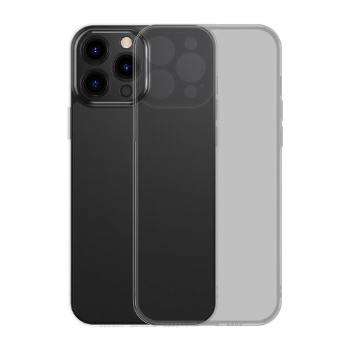 Baseus Frosted Glass tok, iPhone 13 Pro kemény borítás gélkerettel, fekete