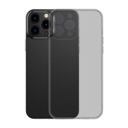 Baseus Frosted Glass Case tok, iPhone 13 Pro kemény tok, gélkerettel, fekete