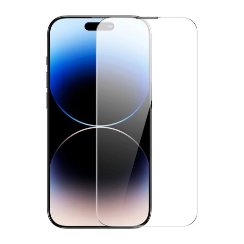 Baseus teljes képernyős fólia, átlátszó edzett üvegfólia iPhone 14 Pro Max hangszórófedéllel 0,3 mm + rögzítőkerettel