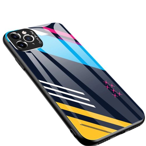 Color Glass Case Durable Cover üveg tok kamerafedéllel iPhone 11 Pro Max minta 2, színes