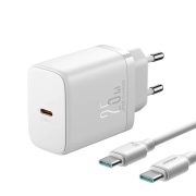   Joyroom JR-TCF11 fast charger hálózati töltő adapter, gyorstöltő, USB-C, PD 25W, USB-C/USB-C 1m kábellel, 3A, fehér