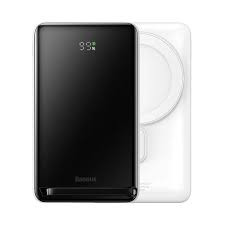 Baseus Magnetic Bracket Power Bank and Wireless Charger, 10000 mAh, 20W hordozható külső akkumulátor és vezeték nélküli Qi töltő, USB-C/USB-C kábellel, fehér