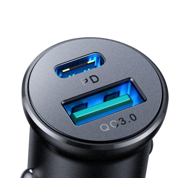 Joyroom JR-CCN05 Car Charger autós szivargyújtó, USB-A/USB-C, PD, QC 3.0, 30W, fekete