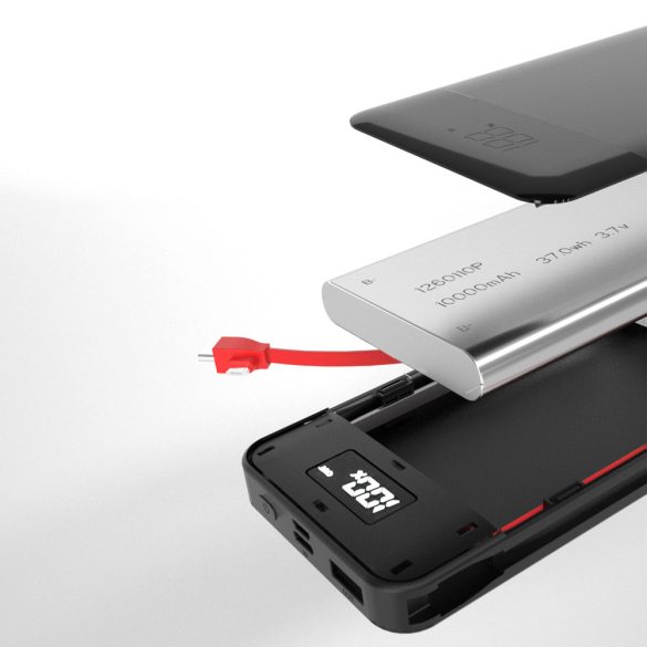 Dudao K1A Power Bank hordozható külső akkumulátor, USB-C/USB micro/lightning kábellel, 10000 mAh, 3A, fehér