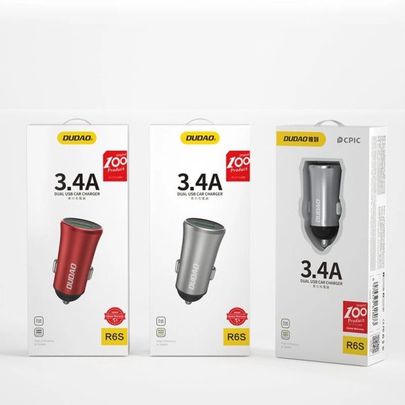 Dudao R6S Car Charger autós töltő, 2xUSB-A, 3.4A, ezüst