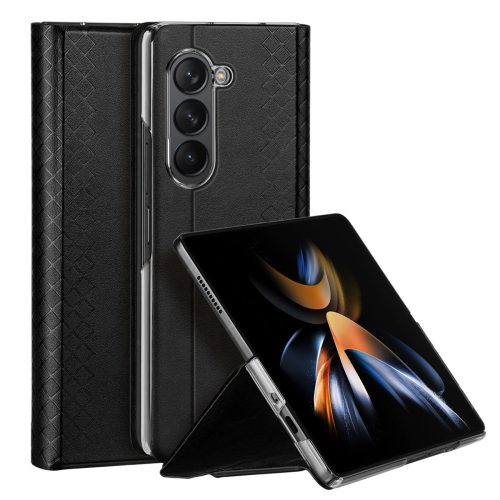 Dux Ducis Bril Samsung Galaxy Z Fold 5 eredeti bőr oldalra nyíló tok, fekete