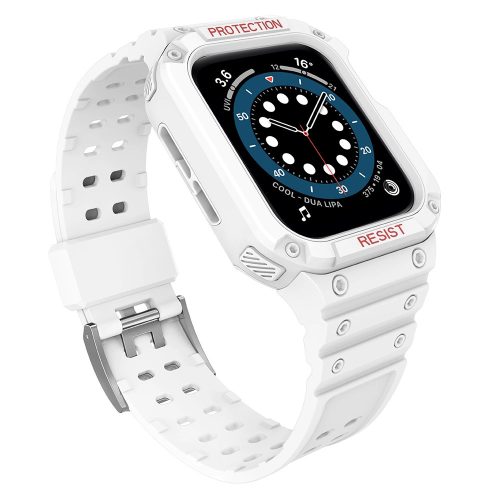 Protect Strap Band Apple Watch 7/SE, 38/40/41mm ütésálló tok és óraszíj, fehér