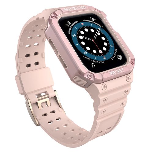 Protect Strap Band Apple Watch 7/SE, 38/40/41mm ütésálló tok és óraszíj, rózsaszín