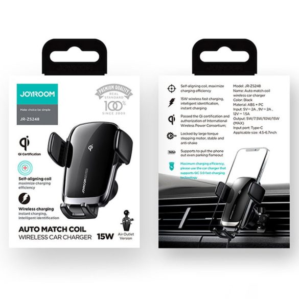 Joyroom JR-ZS248 Car CD Charger 15W univerzális automata autós telefontartó és QI indukciós vezetéknélküli töltő fekete