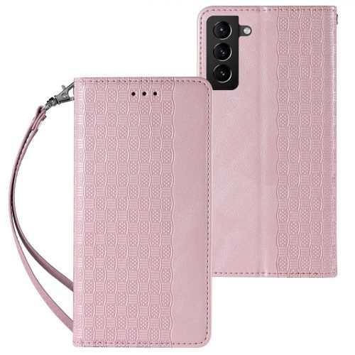 Magnet Strap Case Samsung Galaxy S22 Plus oldalra nyíló tok, rózsaszín