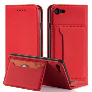 Magnet Card Case iPhone 7/8/SE (2020/2022) oldalra nyíló tok, piros