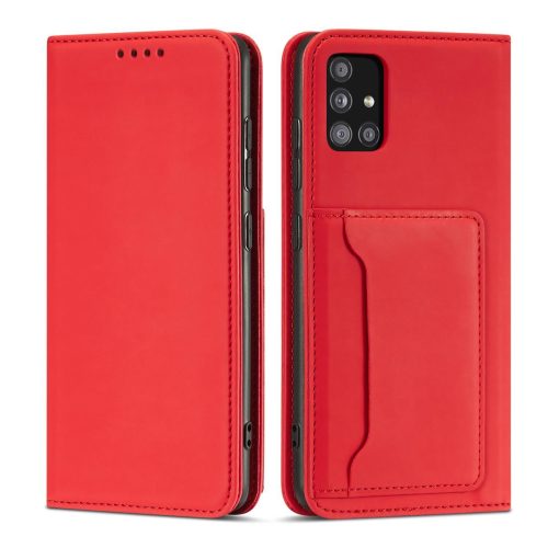 Magnet Card Case Samsung Galaxy A52 4G/A52 5G/A52s 5G kártyatartós oldalra nyíló tok, piros