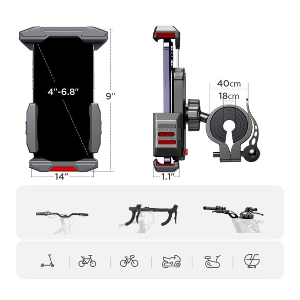 Joyroom JR-ZS265u Phone holder, kerékpáros, motoros, rolleres telefon tartó, rögzítő, fekete