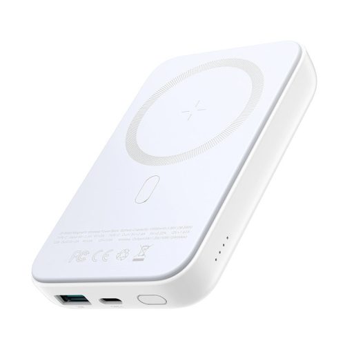 Joyroom JR-W020 PD 3.0 & QC 3.0 Power Bank and Qi Wireless Charger, MagSafe kompatibilis, 10000 mAh, 20W hordozható külső akkumulátor és vezeték nélküli Qi töltő, fehér