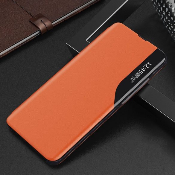 Eco Leather View Case Samsung Galaxy A52 4G/A52 5G/A52s 5G oldalra nyíló tok, narancssárga