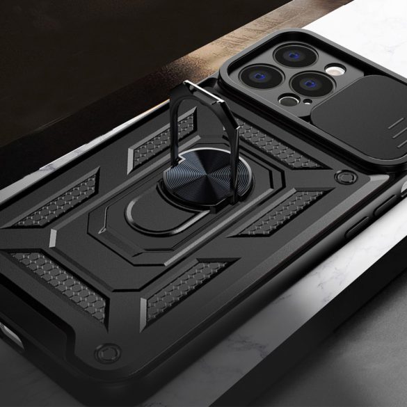 Hybrid Armor Camshield Case iPhone 13 ütésálló hátlap, tok, fekete