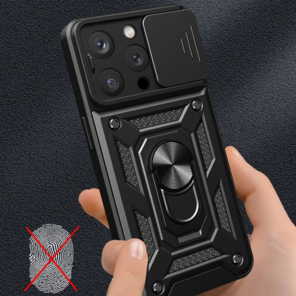 Hybrid Armor Camshield Case iPhone 15 Pro Max ütésálló hátlap, tok, fekete