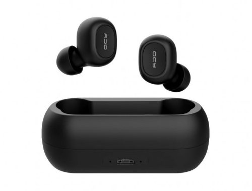 QCY T1C TWS Bluetooth headset akkumulátoros töltő tokkal, fekete