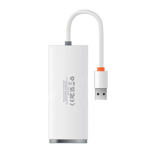 Baseus Lite Series Hub 4in1 4xUSB-A 3.0, elosztó, USB-A kábellel, 25 cm, fehér