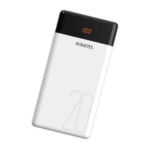 Romoss LT20PS Power Bank hordozható külső akkumulátor, 2xUSB-A/USB-C/Micro-USB/Lightning, 20000 mAh, fehér