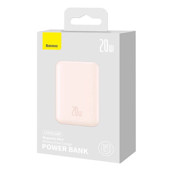 Baseus PPCXM10 Magnetic Mini Power Bank and Wireless Charger, 10000 mAh, 20W hordozható külső akkumulátor és vezeték nélküli Qi és Magsafe töltő, USB-C/USB-C kábellel, rózsaszín