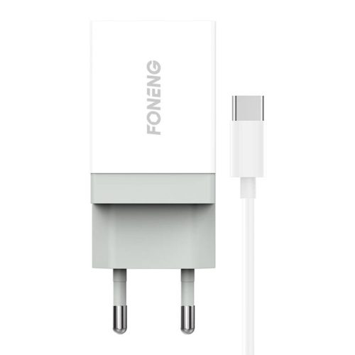 Foneng K210 Fast Charger USB-A hálózati töltő adapter USB-C kábellel, gyorstöltő, 2.1A, fehér