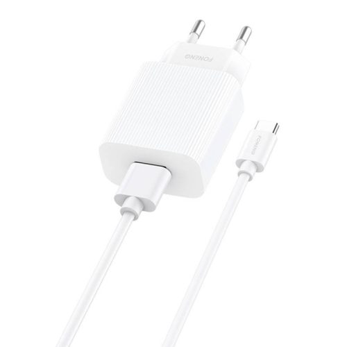 Foneng EU28 Fast Charger, QC3.0, USB-A hálózati töltő adapter USB-C kábellel, gyorstöltő, 2.4A, fehér