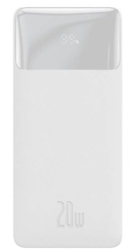 Baseus PPBD050102 Bipow PD Power Bank, hordozható külső akkumulátor 2xUSB/USB-C/micro USB, 20000 mAh, 15W, fehér