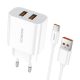 Foneng EU45 Fast Charger 2xUSB-A hálózati töltő adapter USB-C kábellel, gyorstöltő, 2.4A, fehér