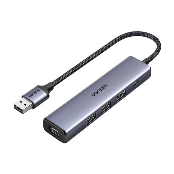 Ugreen 5in1 Hub 4xUSB-A 3.0, USB-C elosztó, USB-A kábellel, szürke