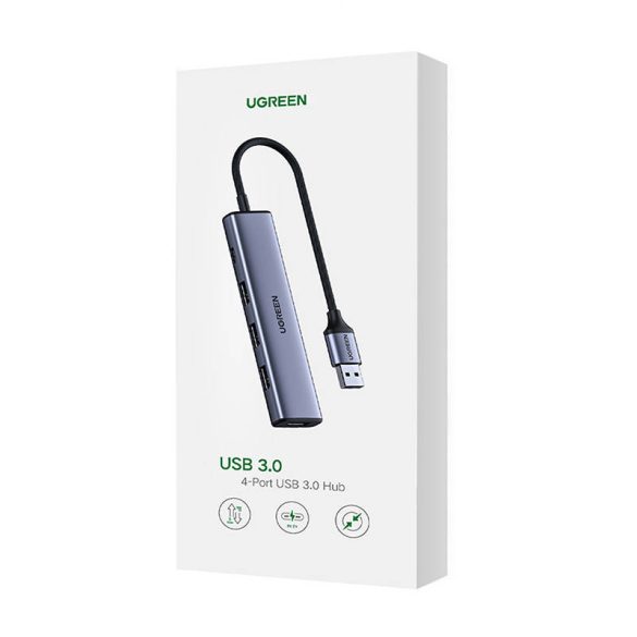 Ugreen 5in1 Hub 4xUSB-A 3.0, USB-C elosztó, USB-A kábellel, szürke