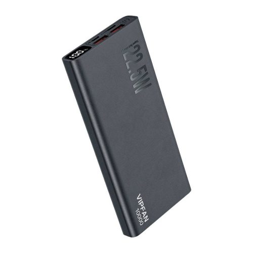 Vipfan Ultra-Thin F06 Powerbank, hordozható külső akkumulátor 2xUSB-A/USB-C/Micro-USB, PD gyorstöltés, 10000 mAh, 22.5W, fekete