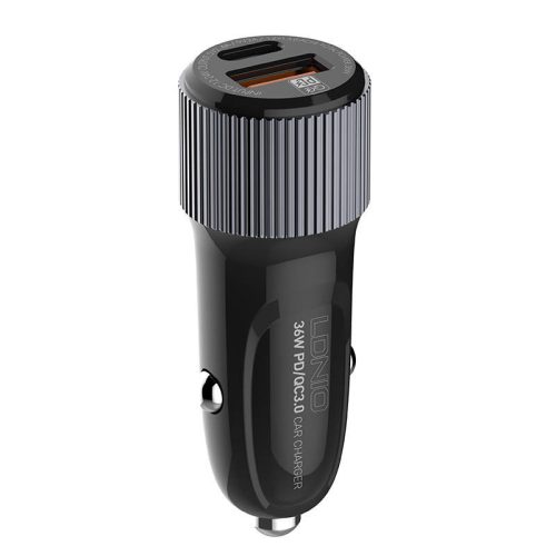 Ldnio C510Q USB Car Charger autós szivargyújtó, QC 3.0 USB-A/USB-C, PD 3.0 USB-C/Apple Lightning kábellel, fekete