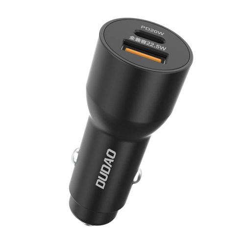 Dudao TGR1 Car Charger autós töltő, USB-A/USB-C, PD, 22.5W, fekete