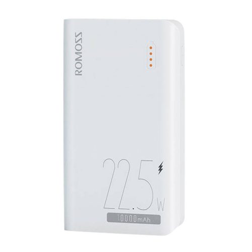 Romoss SENSE4SF Powerbank, hordozható külső akkumulátor 2xUSB-A/USB-C/Micro-USB/Apple Lightning, PD gyorstöltés, 10000 mAh, 22.5W, fehér