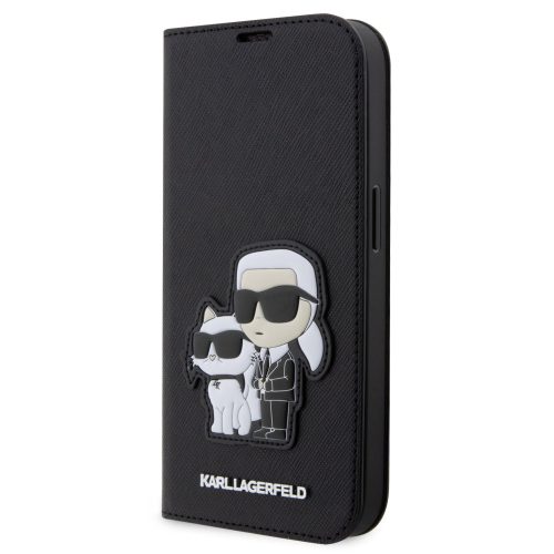 Karl Lagerfeld PU Saffiano Karl and Choupette NFT Book Case iPhone 13 Pro (KLBKP13LSANKCPK) oldalra nyíló, tok, fekete