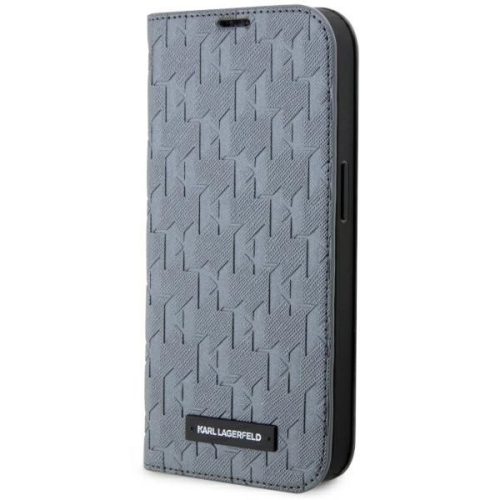 Karl Lagerfeld KLBKP14LSAKLHPG Saffiano Monogram iPhone 14 Pro 6.1" oldalra nyíló tok, ezüst